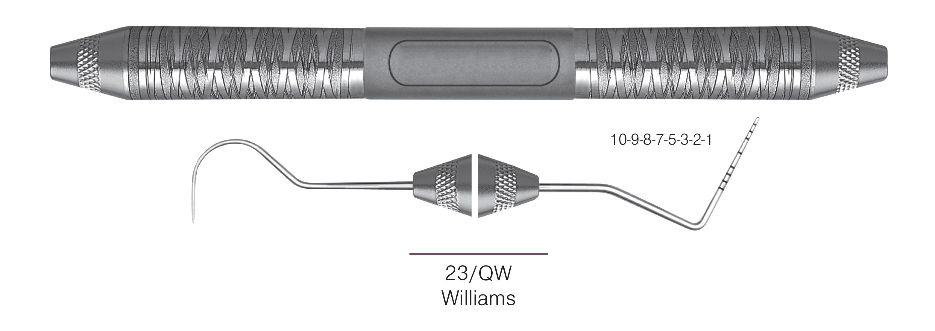 HF-XP23-QW6-6, EXPROS, Explorer #23/QW and Williams Probes, Black markings, 10-9-8-7-5-3-2-1 mm, Handle Satin Steel, Aluminum Titanium Nitride (AlTiN) Coating, Double Ended