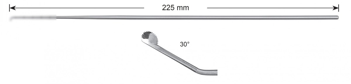 LW-49-0472, Rosette knife 3.0 mm, toothed, curved to the right, Stems alone, length 225 mm