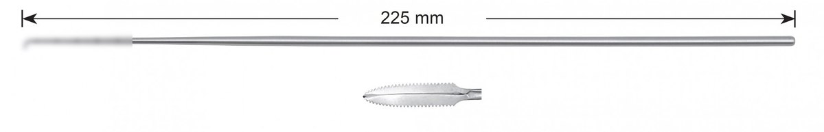 LW-49-0478, “Banana“ knife, toothed, curved, Stems alone, length 225 mm