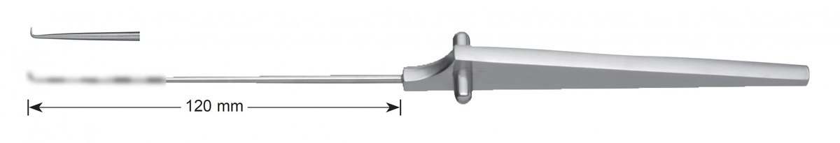 LW-49-0650, Exploring hook, sharp, Solid Triangular Handle, working length 120 mm, total length 235 mm