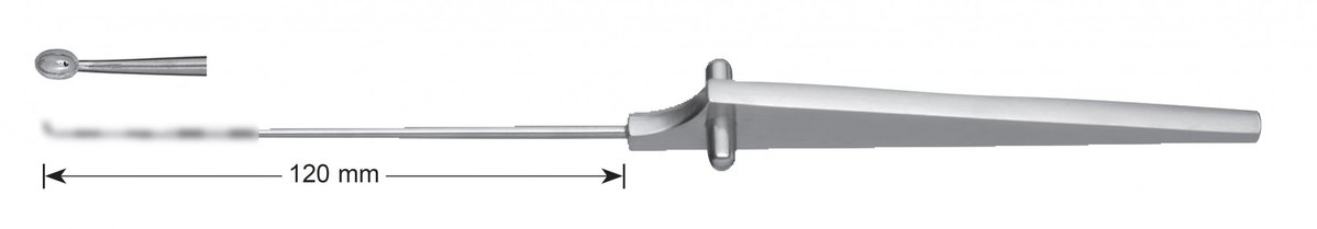 LW-49-0655, Curette, curved, 3.0 mm diameter, Solid Triangular Handle, working length 120 mm, total length 235 mm