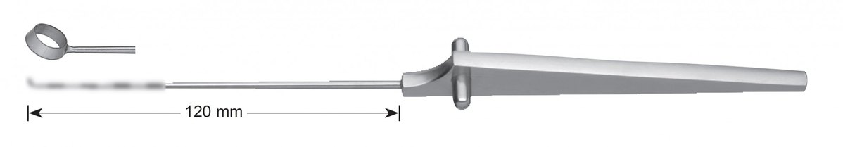 LW-49-0658, Ring curettes, angled, 5.0 mm diameter, Solid Triangular Handle, working length 120 mm, total length 235 mm