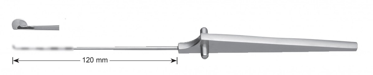LW-49-0670, Rosette knife, toothed, 3.0 mm, Solid Triangular Handle, working length 120 mm, total length 235 mm