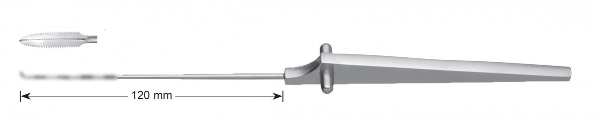 LW-49-0678, “Banana” Knife, toothed, curved, Solid Triangular Handle, working length 120 mm, total length 235 mm
