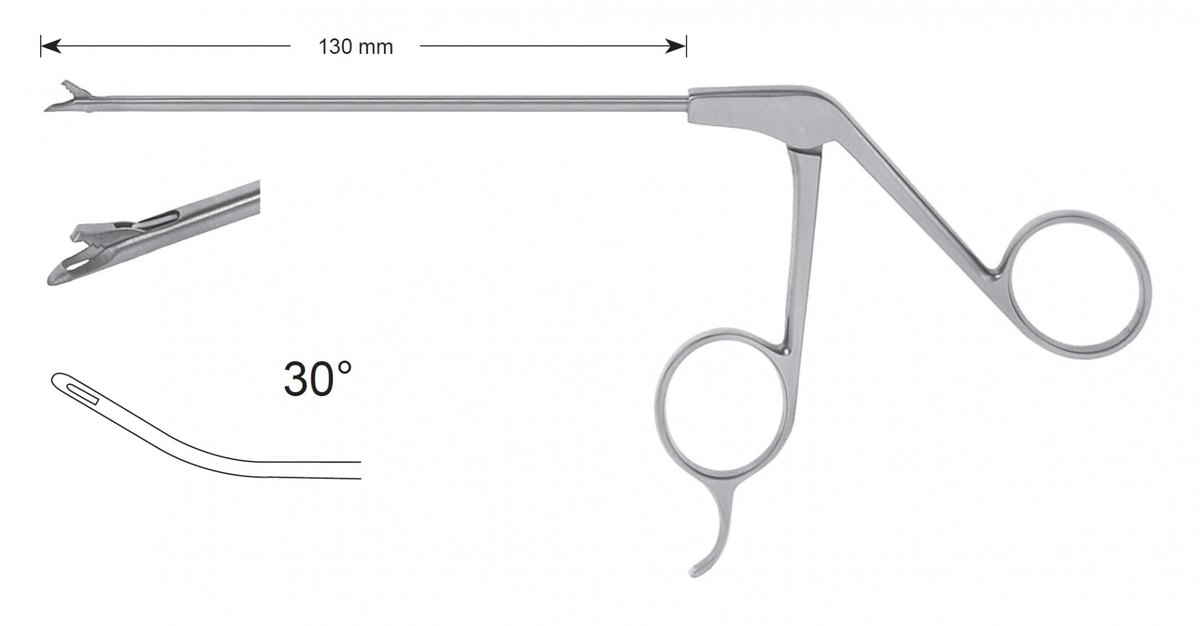 LW-49-0811, Punches with Slope Tip, Diameter of the shaft 3.50 mm, Width of bite 1.50 mm, straight/curved to right 300, working length 130 mm