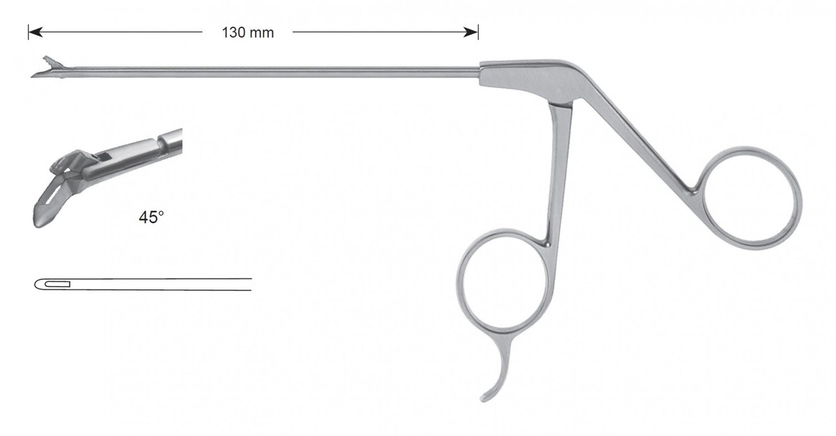 LW-49-0816, Punches with Slope Tip, Diameter of the shaft 3.50 mm, Width of bite 1.50 mm, angled to left 450/ straight, working length 130 mm