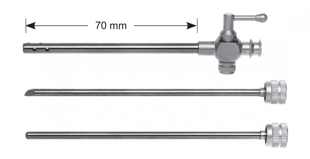 LW-49-0905, Irrigation cannula with 1 stopcock, including trocar and obturator, Ø 4.5 mm, working length 70mm