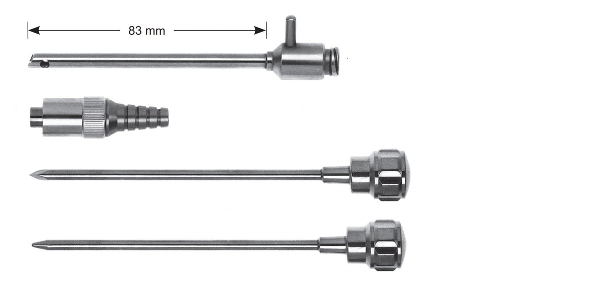 49-0911, Irrigation cannula without stopcock, including adapter, trocar and obturator, Ø 4.5 mm, working length 83 mm