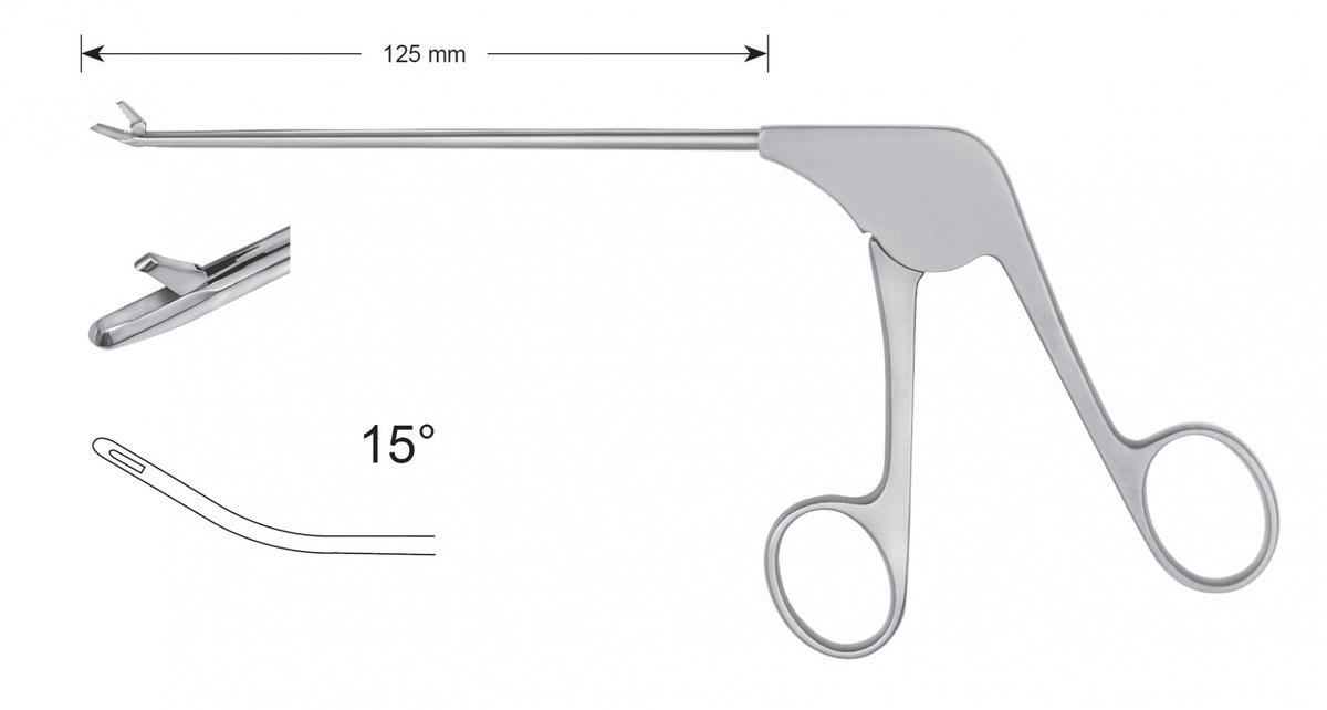 LW-49-1201, Punches without ceramic coating, Diameter of the shaft 3.6 x 4.1 mm, Width of bite 1.65 mm, Width of jaws 3.2 mm, straight/curved to right 150, working length 125 mm