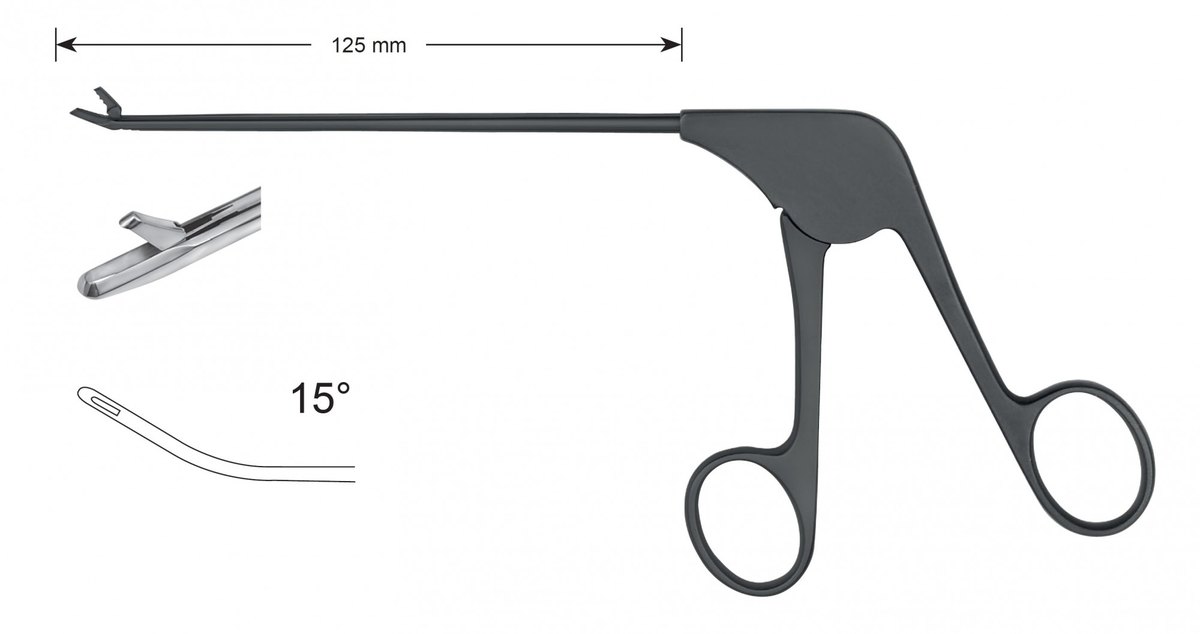 LW-49-1201-C, Punches with ceramic coating, Diameter of the shaft 3.6 x 4.1 mm, Width of bite 1.65 mm, Width of jaws 3.2 mm, straight/curved to right 150, working length 125 mm