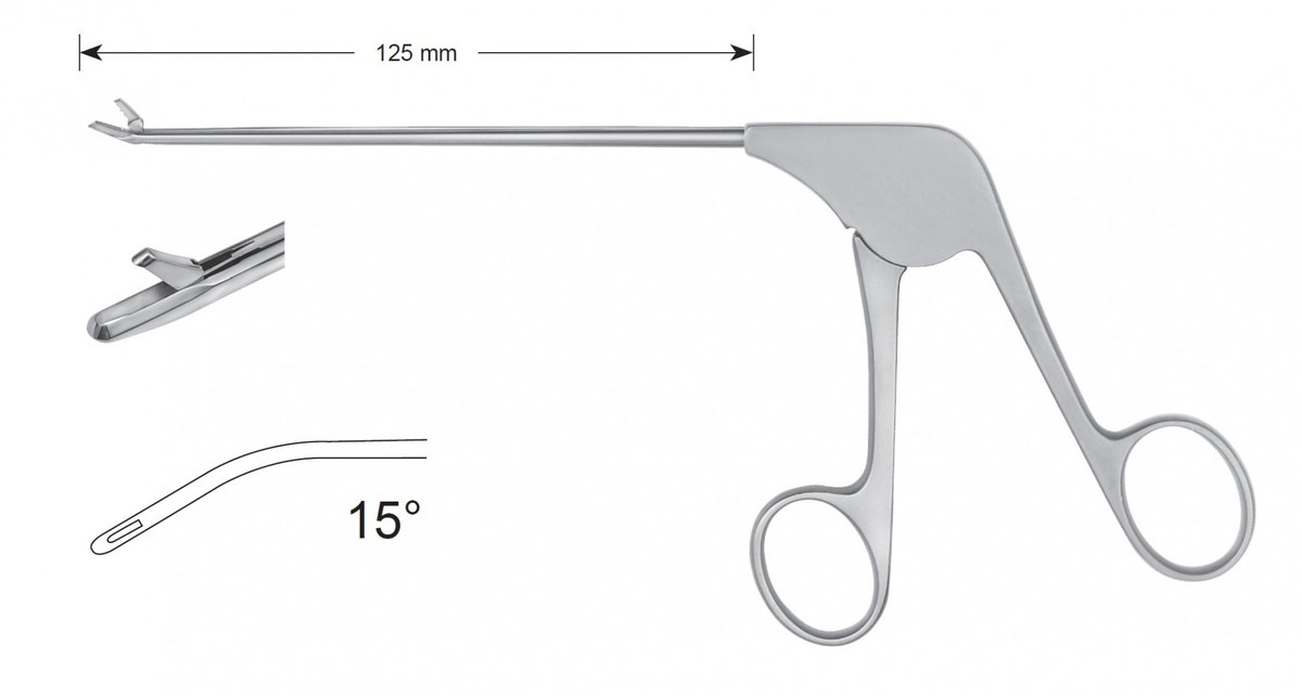 LW-49-1202, Punches without ceramic coating, Diameter of the shaft 3.6 x 4.1 mm, Width of bite 1.65 mm, Width of jaws 3.2 mm, straight/curved to left 150, working length 125 mm