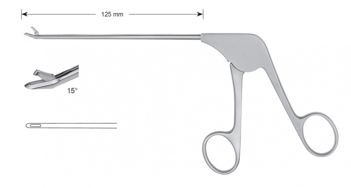 LW-49-1204, Punches without ceramic coating, Diameter of the shaft 3.6 x 4.1 mm, Width of bite 1.65 mm, Width of jaws 3.2 mm, angled upward 150/straight, working length 125 mm