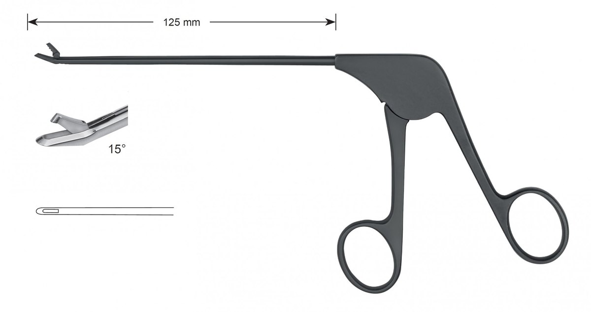 LW-49-1204-C, Punches with ceramic coating, Diameter of the shaft 3.6 x 4.1 mm, Width of bite 1.65 mm, Width of jaws 3.2 mm, angled upward 150/straight, working length 125 mm