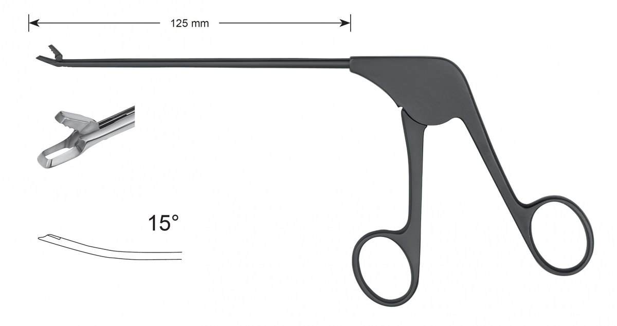 LW-49-1243-C, Punches with ceramic coating, Diameter of the shaft 3.6 x 4.1 mm, Width of bite 3.20 mm, Width of jaws 4.9 mm, straight/ curved upward 150, working length 125 mm