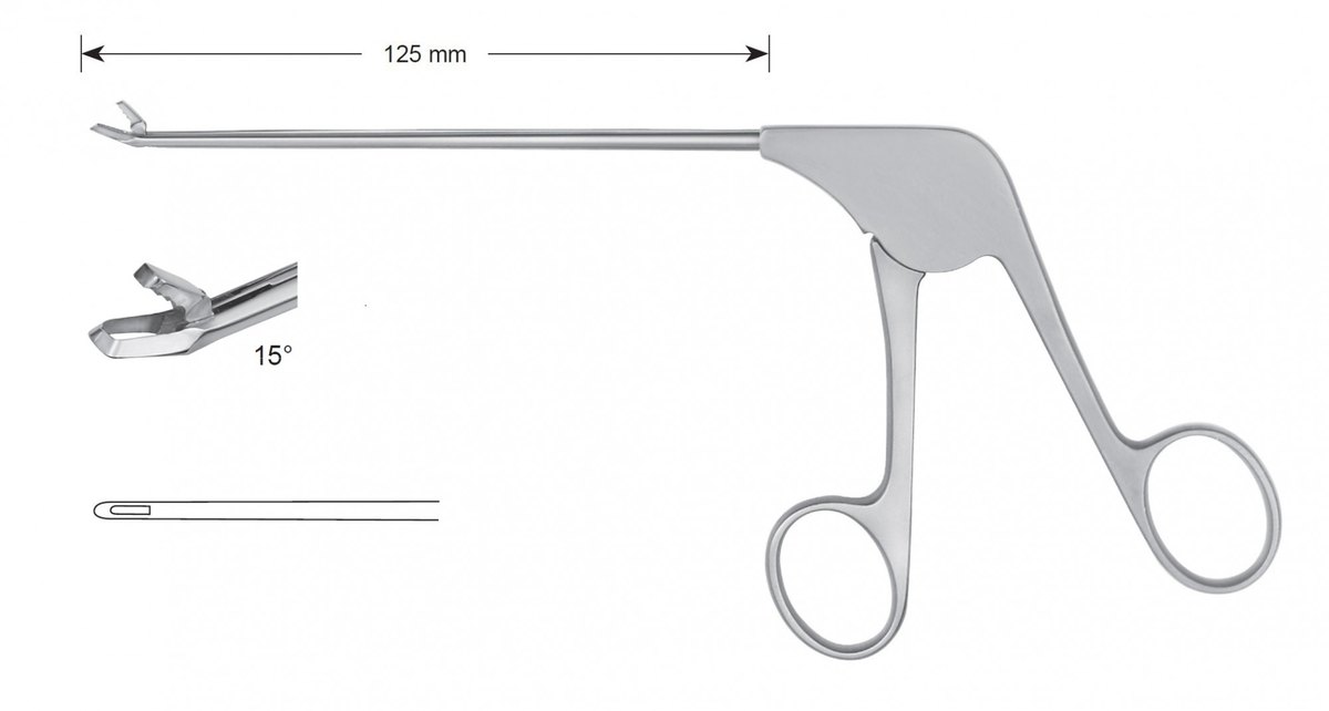 LW-49-1244, Punches without ceramic coating, Diameter of the shaft 3.6 x 4.1 mm, Width of bite 3.20 mm, Width of jaws 4.9 mm, angled upward 150/straight, working length 125 mm