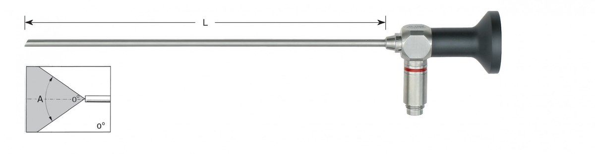 LW-49-4033, Autoclavable Telescopes 134° C / 2.3 bar, Diameter 2.7 mm, Working length (L) 140 mm, Viewing direction 00, Viewing angle (A) 800, Colour code Green